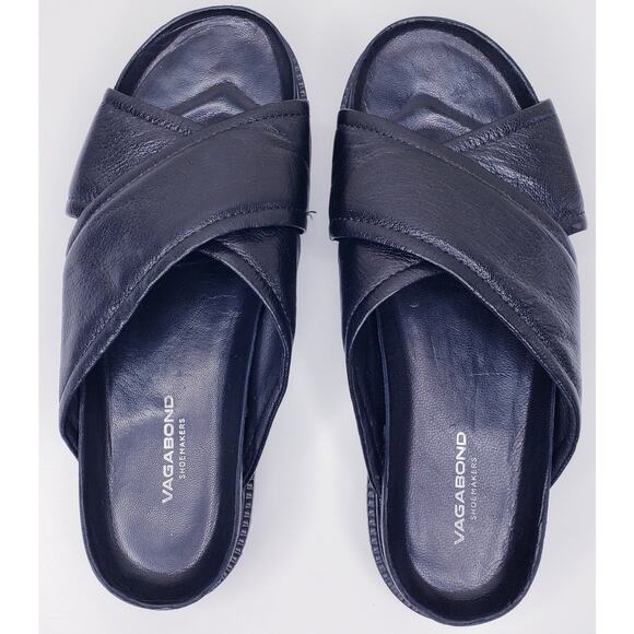 VAGABOND IRENE Cross Strap Black Leather Slide Platform Sandals Women's Size 36 - Picture 2 of 14